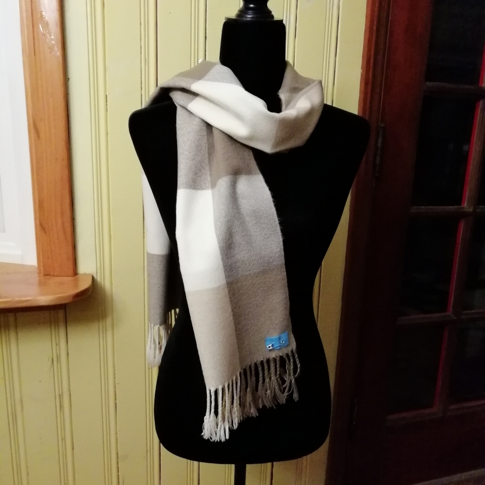 Vintage Classic Cashmere Neutral Tones Plaid Scarf - Picture 3 of 7